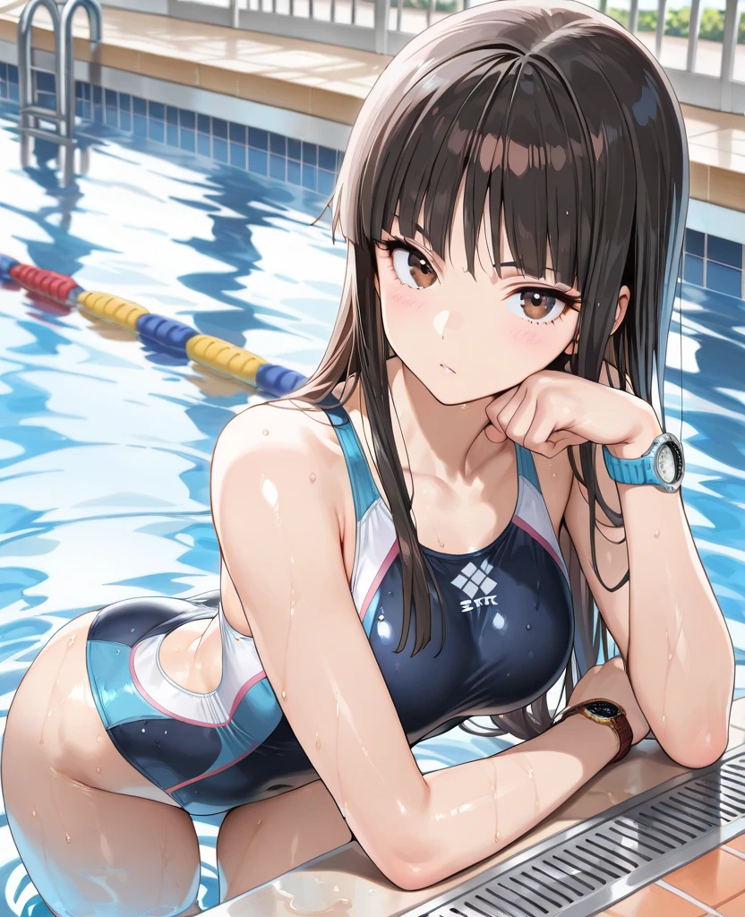 1girl in、AS-Adult、swimming pools、swim wears、School swimsuit、Upper body portrait、