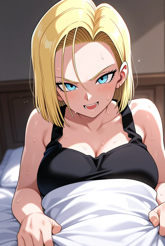 Caulifla, very big hard nipples , wearing black lingerie, bend over on the bed