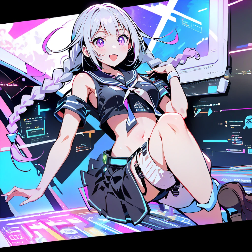 tmasterpiece, best qualtiy, NSFW, 1girl, greyt hair, pigtails, Have on the street, the night, neonlight, white t - shirt, short skirt,Short socks,Sneakers Front view, Mecha style
Horizontal chart