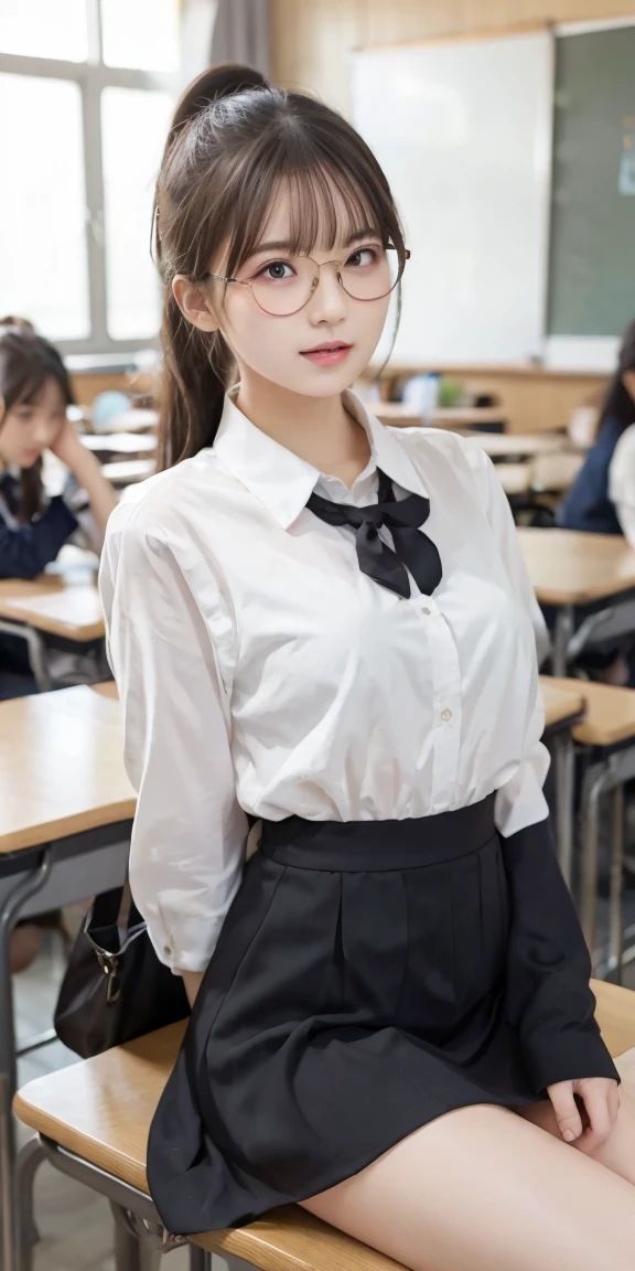 ponytail,(make up:1.5),Necklaces, rings, earrings, watches, jewellery,suit,2 lady,realistic,(ultra quality:1.2),japanese,high quality,masterpiece,(ultra detailed:1.4),japanese girl,beautiful face,(real bra:1.5),(skirt-uniform:1.8),((office)),(small breast:1.4),slender,highres,