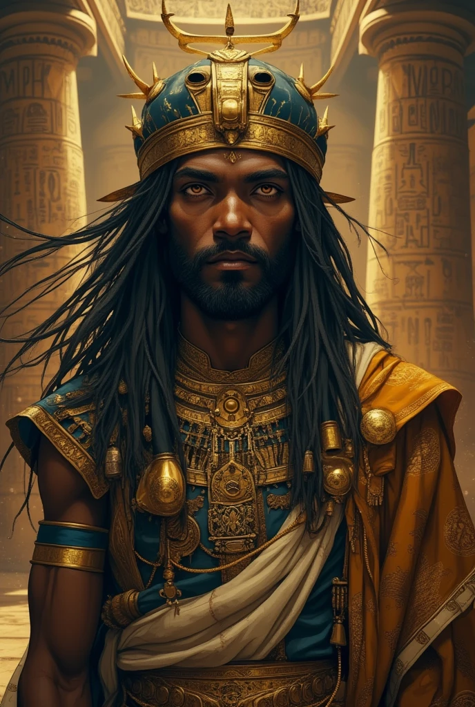 Highly (dynamic:1.2) scene art detailed (rutkowski:1.2), ((pharaoh killing), (mad), handsome, (dark skin), ((long woven dreadlocks)) ((muscular)), (fantastic amazing decoration:1.2), explosive volumetric, Delightful anatomy, (fantastic god perfect art, 64k ultra hd:1.1), (art by apterus, art by dan mumford:1.2)
