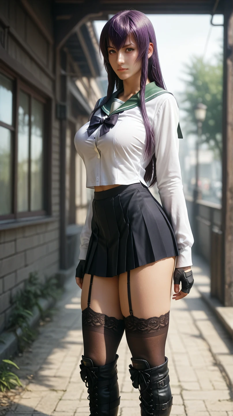 ((Masterpiece)),((Best quality)),Ultra-detailed,illustratio,Explicit,Beautiful body,Beautiful nose,Beautiful character design,Perfect eyes,Perfect face,the wallpaper,超高分辨率,4K,Photography,(Beautiful,Large breasts:1.5),(Beautiful face:1.2),Beautiful legs,Perfect legs,NSFW,full bodyesbian,Shiny skin,Turin Sukumi, 1girll, underwear, Panties, Breasts, Skirt, Red panties, Solo, Green eyes, shirt, Braid, Long hair, Purple hair, White shirt, Clothes lift, Skirt lift, Black skirt, Blush, Single braid, lifted by self, Collared shirt, braidedponytail, bangs, cleavage, Long sleeves, Closed mouth, view the viewer, Thighs, Miniskirt, Dress shirt, standing, side locks, Cowboy shot, Indoors, scowling, From below, pencil skirts, Carmelto, pantyshot,