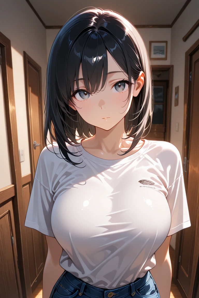 nswf,(wearing , , short sleeve:1.3),{{{{see through:1.5}}}}, , short sleeve:White,{{school uniform, short sleeve are wet with water}},{erect nipples},Top quality, 1 beautiful Japanese woman, teen,high school student,(18 years old),medium hair, (Black hair:1.2), Ultra-realistic capture, Highly detailed, High resolution 16k close-up of human skin. Skin texture must be natural, With such detail that pores can be finely identified. Skin should look healthy, In a uniform tone. Use natural light and color,