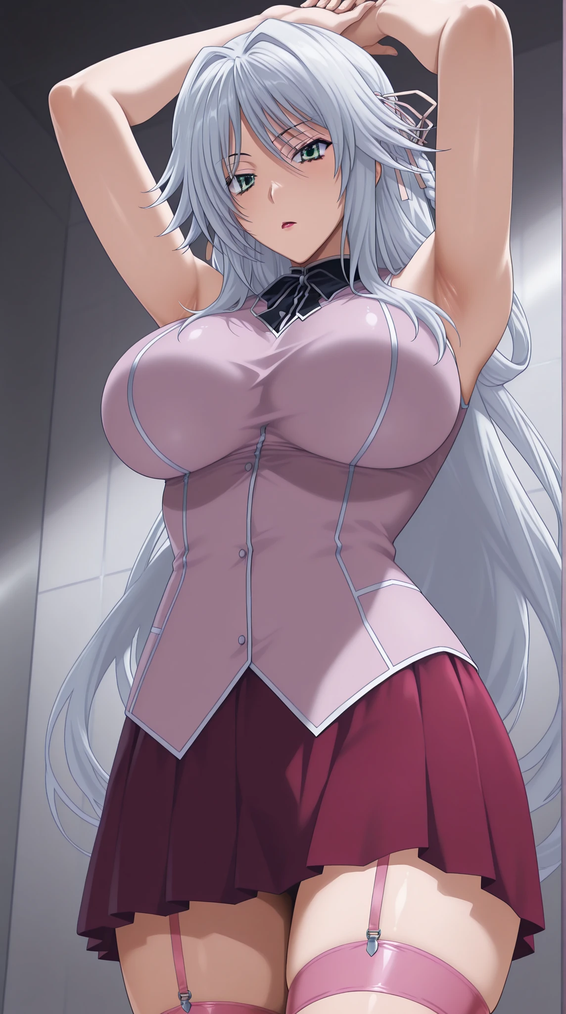 (masterpiece,highest quality,超A high resolution),japanese woman, (((Very beautiful 25 year old girl))), pretty girl、look at the photographer､  (()), super cute face, glossy lips, double eyelids in both eyes,natural smile、 natural makeup, long eyelashes, Shiny and smooth hair､center image,  perfect limbs, perfect anatomy,(((Pink Rubber Cheongsam)))glasses