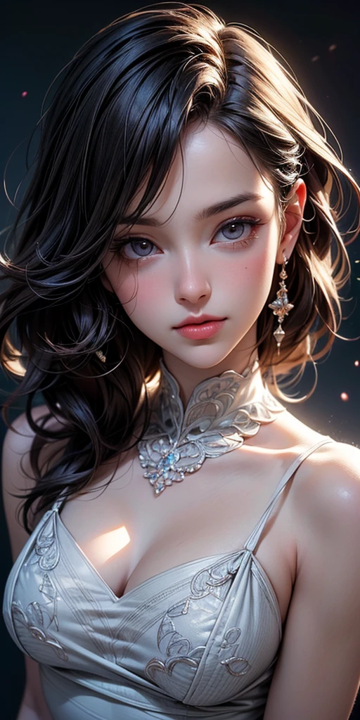 ((best qualtiy)), ((tmasterpiece)), (detail:1.4), 3D, Beautiful cyberpunk female images,hdr(HighDynamicRange),Ray traching,NVIDIA RTX,Hyper-Resolution,illusory 5,Sub-surface scattering,PBR textures,post-proces,Anisotropy Filtering,depth of fields,maximum definition and sharpness,Many-Layer Textures,Albedo e mapas Speculares,Surface coloring,Mitsu-Accurate simulation of material interactions,perfectly proportioned,rendering by octane,Two-colored light,largeaperture,Low ISO,White balance,Rule three points、8K raw data、beautiful bright pupils,off-the-shoulder clothes,Fine pupils,Delicate face and eyes,long eyelasher,Blushlush,Delicate and fluffy hair,Pink lips,Pure,Cute big breasts,Sweet girl,Artistic sense,Casual wear,Advancedsense,butterflys,Cherry blossom petal,Beautiful hair accessories