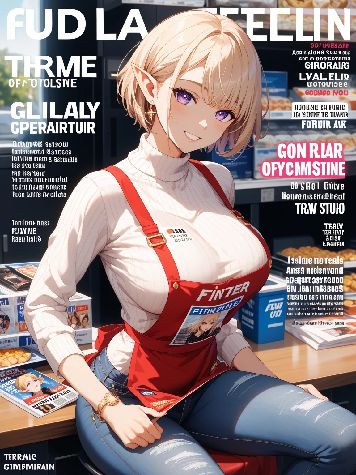 (masterpiece, best quality), 1girl, Medium brown Upside Down French Braid Bun, <lora:15_newspaper:0.8> naked newspaper
