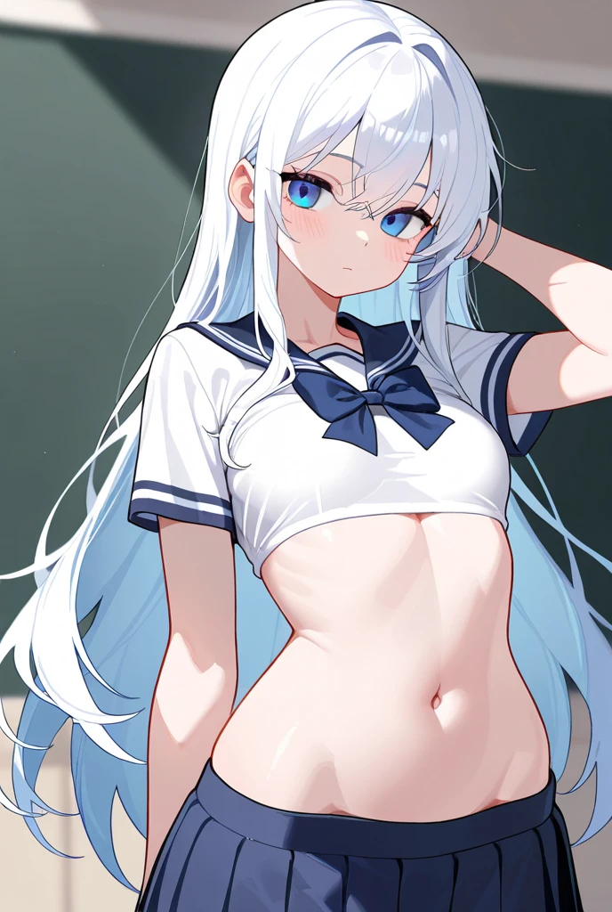 "(perfect masterpiece:1.2), (best quality:1.2), stunning face, uniform, mature and chubby, big pupil, bright eyes, compensate, long and luxurious eyelashes, lip whole, irresistible charisma.",sailor suit,belly button