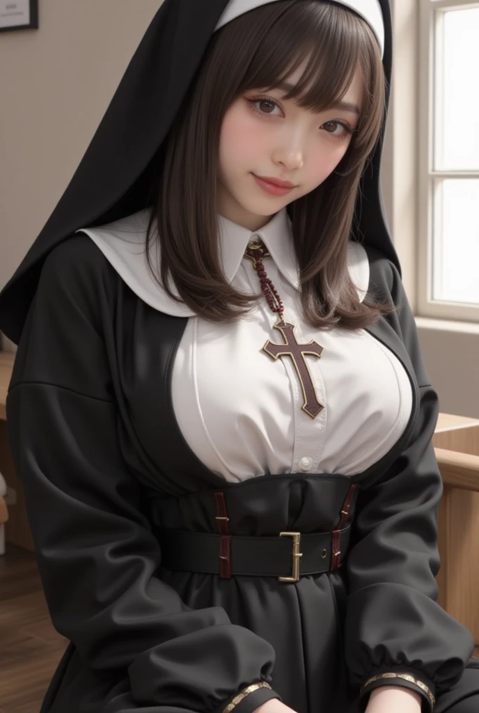 picture of a nun with a book in her hand, nun outfit, nun, nun fashion model, dressed like a cleric, at pixiv, top rated on pixiv, extremely detailed artgerm, commission for high res, oc commission, artbook artwork, seductive girl, high quality fanart, vampire nun, lit from behind, sfw version