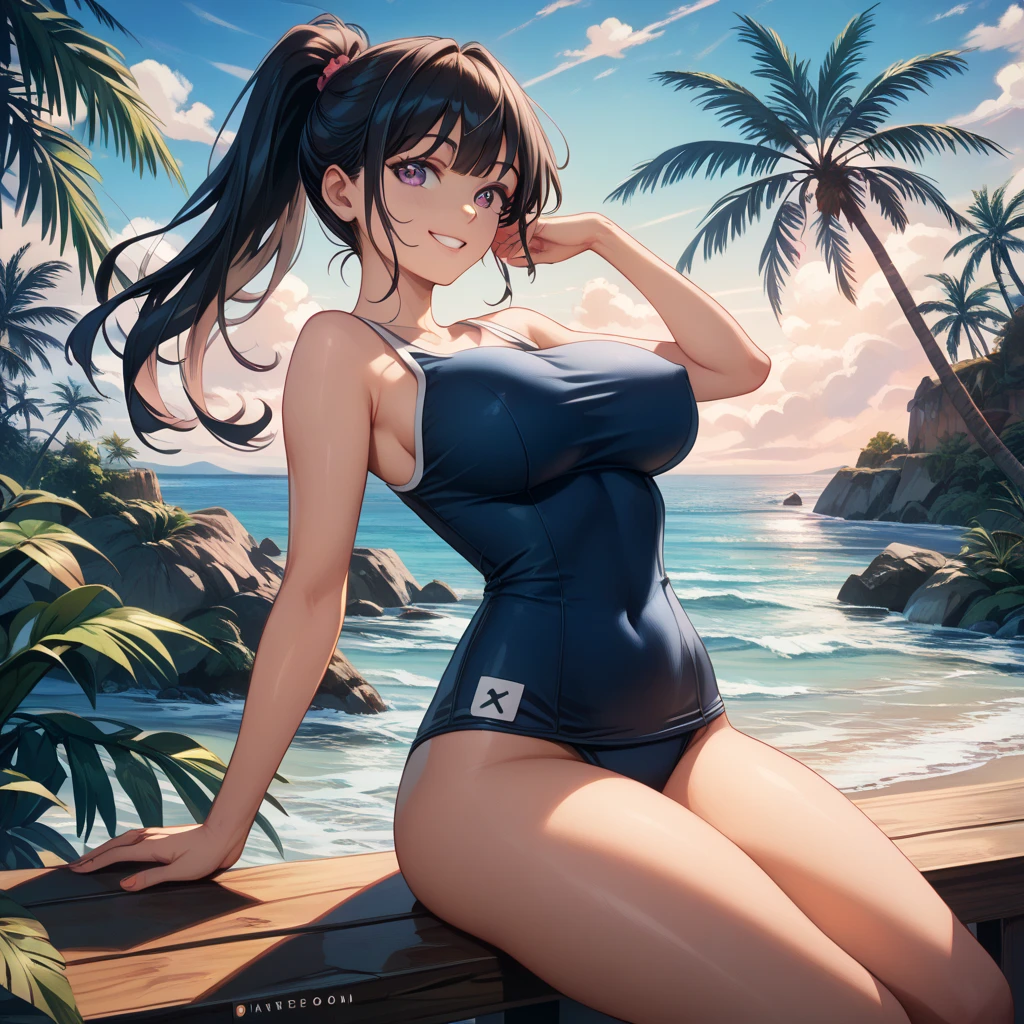 Realistic、Face reality、With a girl、Swimwear、Sexy smile、My breasts have gotten a little bigger、Sexy pose、From the front it looks like a one-piece, but from the back it looks like a mono bikini、