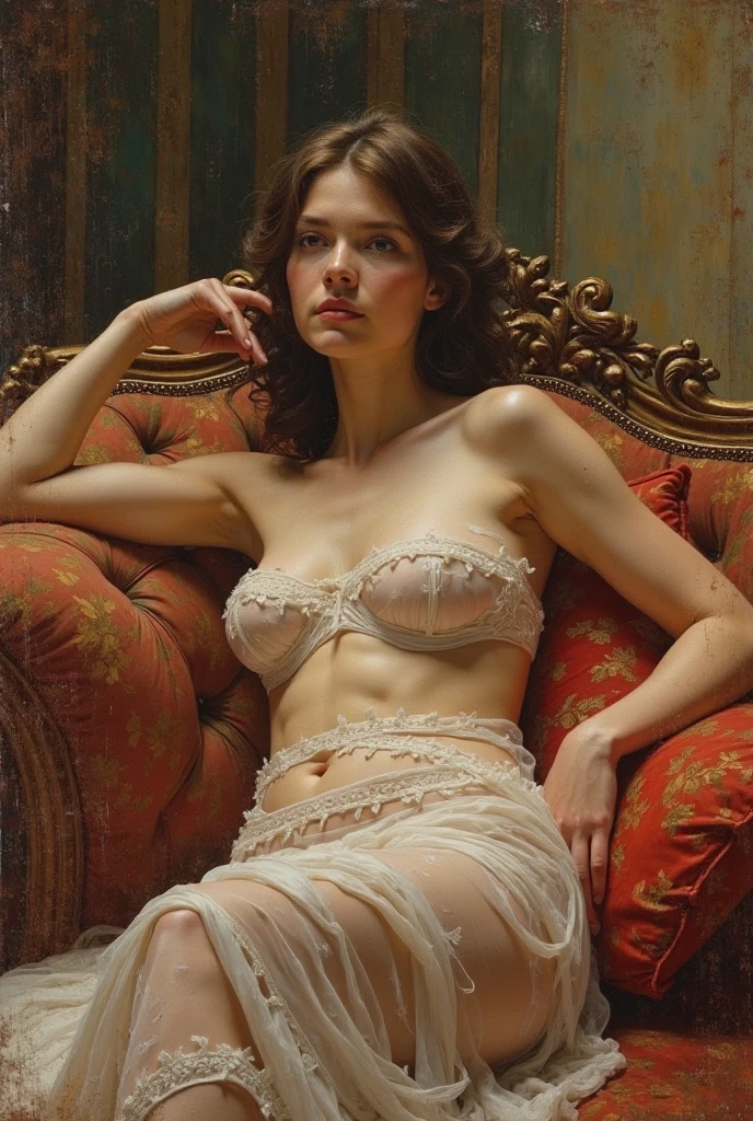(arte de Abram Efimovich Arkhipov:1.2), (((post-Impressionist))), (Grace Kelly:1.0), best qualityer, work of art, (medium breasts), sweet colored clothes, (((((lingerie))))), in an old and comfortable room in Paris, 60s, {(((((full-body-shot:0.6)))))}.