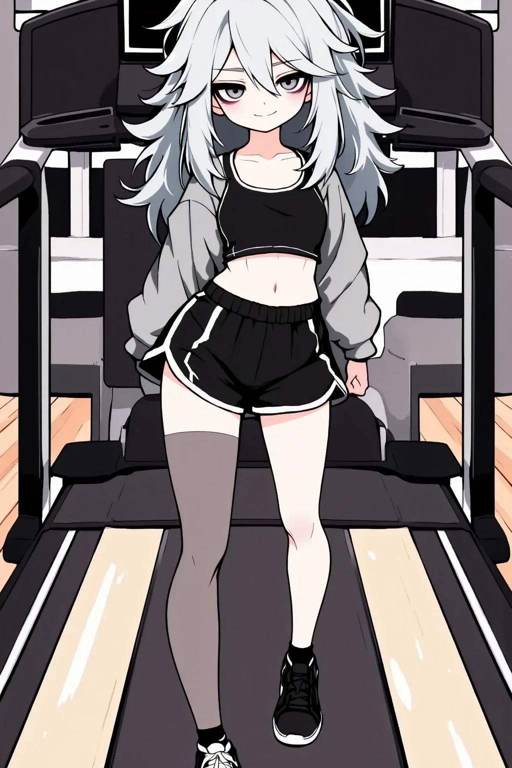 full body,normal girl,tight leggings,gym,white hair,ass