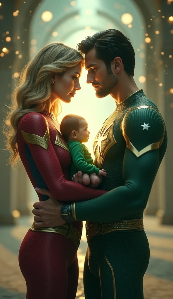 Hulkman in hero costume with his son and wife