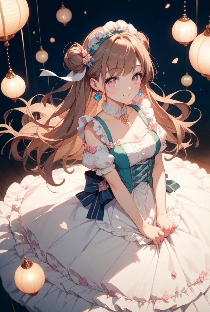 (Masterpiece), (best quality), illustration of Victorian Girl、kawaii girl、aniime、 1. **lo fashion**: Victorian fashion is characterized by dressy and elegant design。Ruffles and laces、corsets、Try incorporating elements such as long dresses。 2. **hairstyle on**: Women's hairstyles in the Victorian era are often complex and delicate。Upstyling and curling、It is also a good idea to add ribbons and floral ornaments to the hair.。 3. **Features**: girl features with soft features、Beautiful、kawaii、intelligent Beatty, Beautiful 5. **accessorized**: Accessories played an important role in the Victorian era。Hats、gloves、umbrellas, etc.、By drawing accessories with attention to detail、You can give your character personality。 Nice dress、florals、Luxurious costumes、PastelColors, (shining brightly), ((dazzling)), (floating a lot of flower petals, ((2d)), ((paper art))、(((glamorous)))、Plump、(((Chubby Mature Woman)))、(((Huge breasts)))、sexy woman、(Voluptuous:1.2)