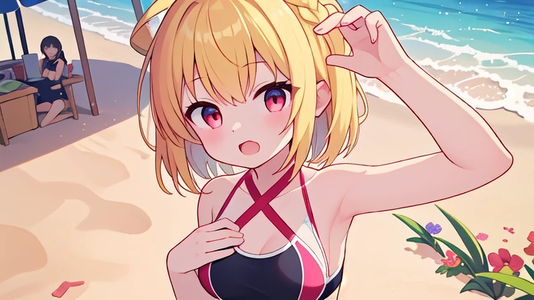 1 girl、navel、Put your arms behind your back.