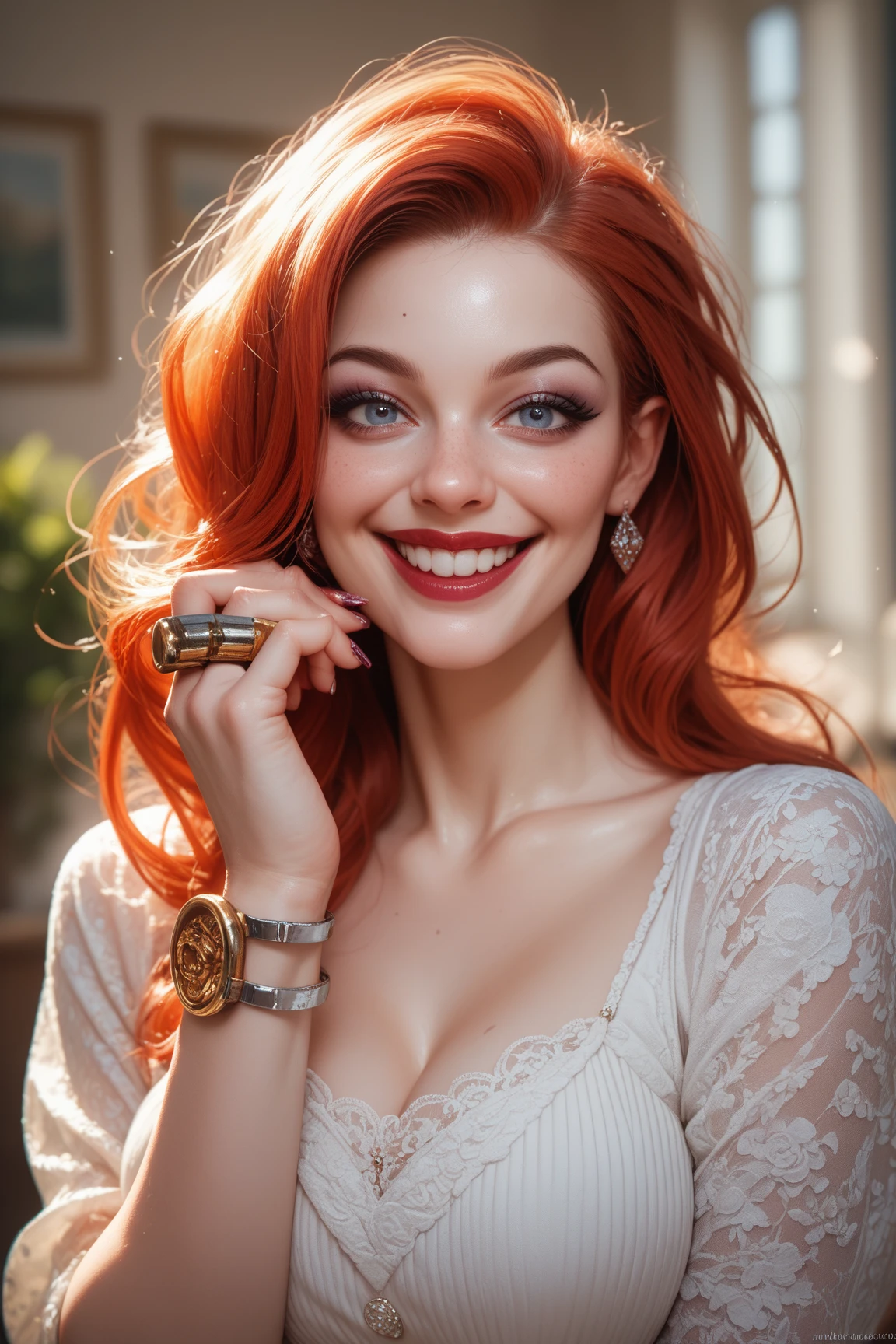 Amanda Seyfried, (couettes:1.9), (red hair:1.5), (close portrait), (visage seulement), (symmetrical face), (pouty lips), (very smiling:1.9), (bouche grande ouverte), (lipstick), glowing lights, (pose dynamique), (hyper Realistic:1.4), (Realistic:1.3), (peau à texture réelle de la meilleure qualité), (cinematic light), highly detailed skin, pores de la peau, (Very detailed face:1.1), (very detailed eyes:1.1), Realistic pupils, (anatomie parfaite:1.1), (Proportions parfaites:1.2), (la photographie:1.1), (photoRealistic:1.1), volumetric lighting, dynamic lighting, De vraies ombres, (High resolution:1.1), pointiness, day light, (Realistic, hyperRealistic:1.4), complexe, high detail, spectaculaire, diffusion souterraine, grande profondeur de champ, vif, brillant, pointu, ((plein de pointiness)), (Extremely absurd),8k HDR