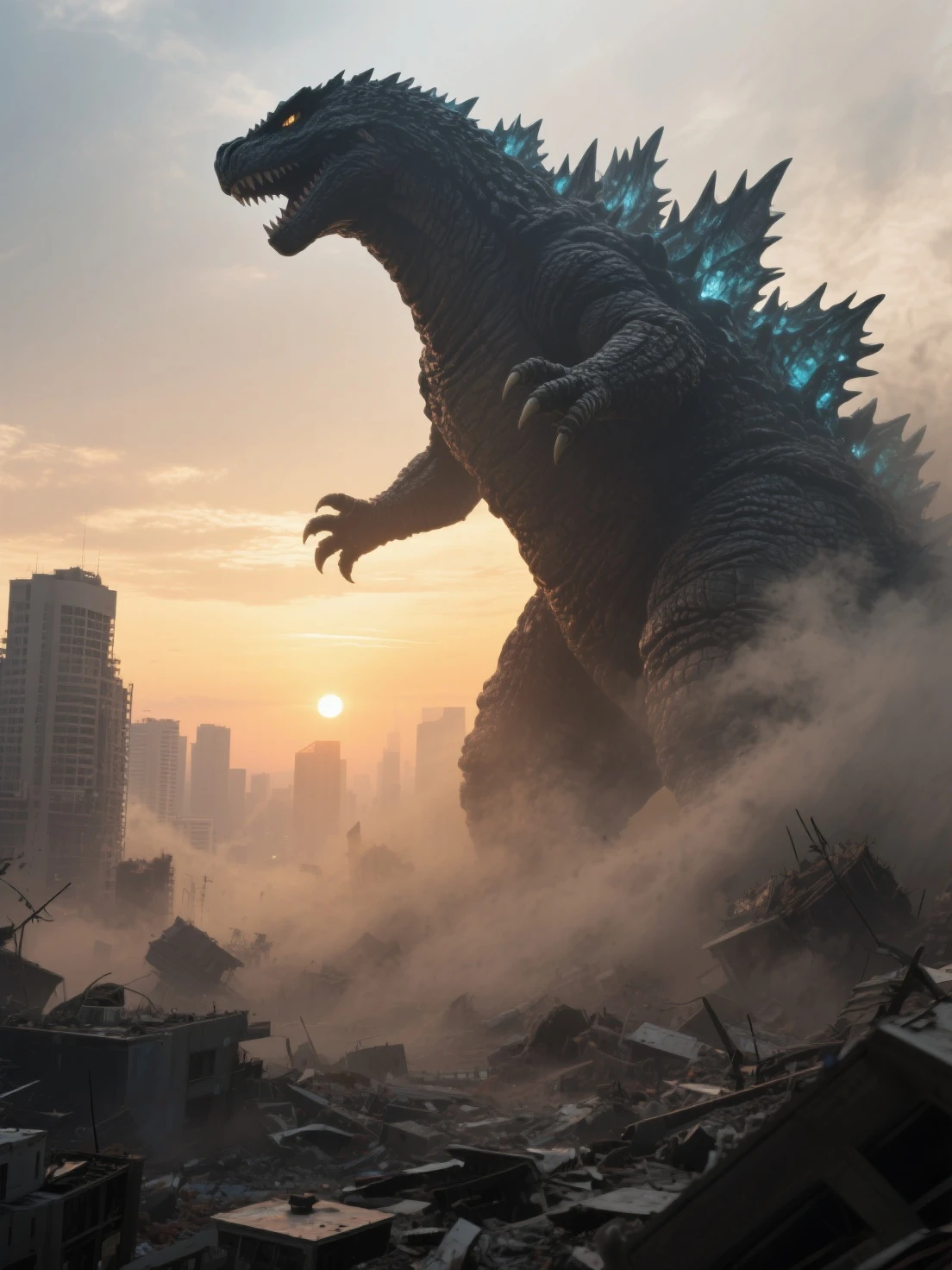 solo,godzilla,cool,terrible,breaking buildings,cloudy sky