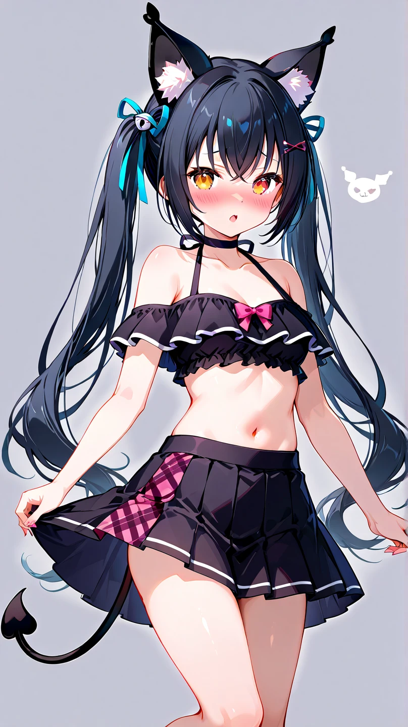 high quality, 最high quality、 Stylish design, (((The cutest girl))), ((Thin legs))、(((最high quality))), High resolution, ((detailed)), ((masterpiece)), ((Super detailed)), 17-year-old girl,(8th life),(camisole、mini skirt),((Black Hair,Inner Color)),((Sexual)),((Turn around))
