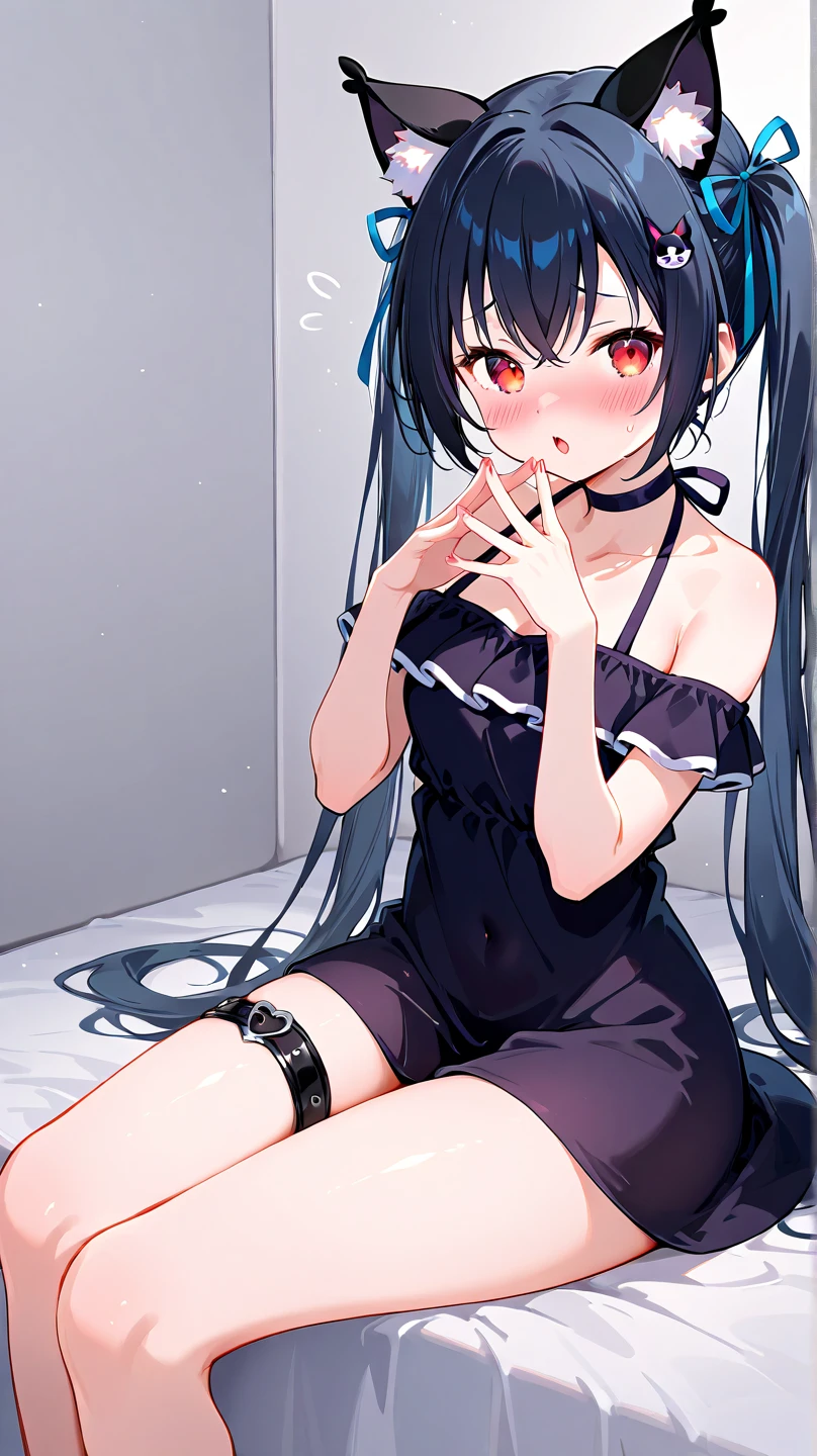 ((masterpiece)), ((best quality)), highres, kei1, 1girl, solo, blue eyes, long hair, (wears a female lenceria to sleep), ribbon, bangs, collarbone, gray hair, black hair band, neck ribbon, hair between eyes, medium breasts, cowboy shot, smile, anatomically correct full body, ((she is in her room lying in bed with a digital phone in her right hand to send messages)), ((escenario full detailed))