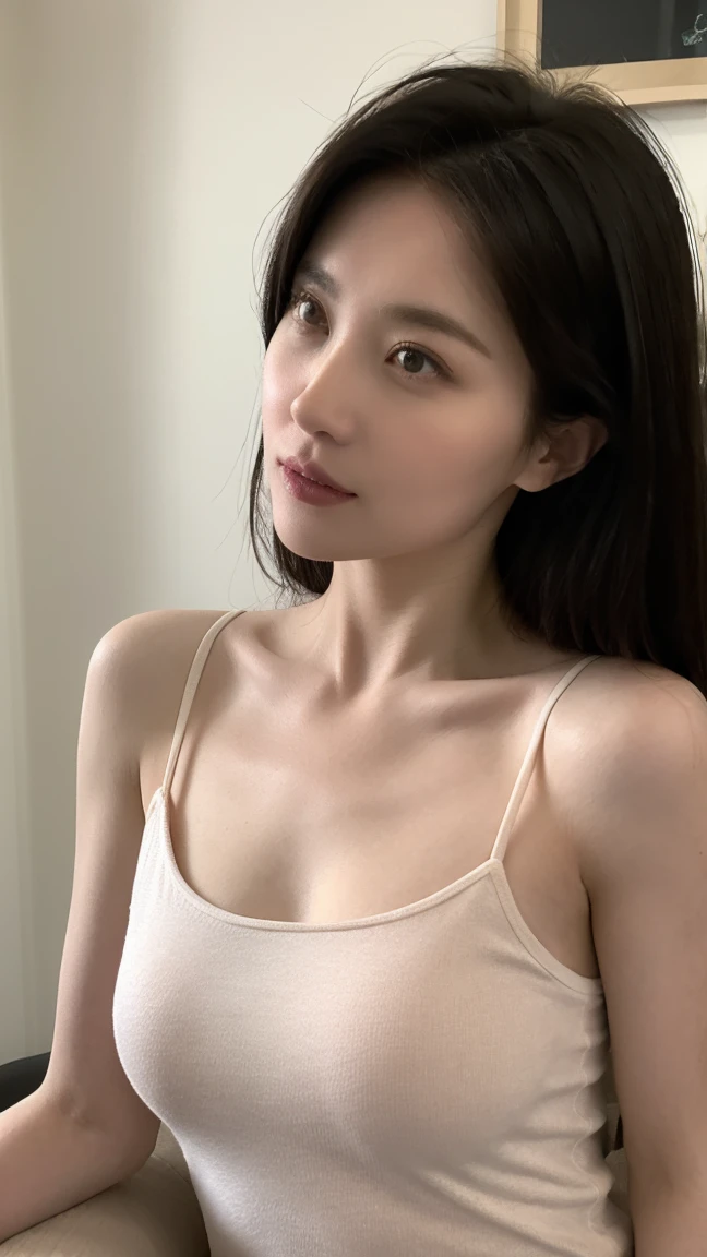 highest quality, Ultra-high resolution, Highly detailed skin, Physically Based Rendering,OL,Japanese woman in her early 30s、Large Breasts、No bra、Cleavage