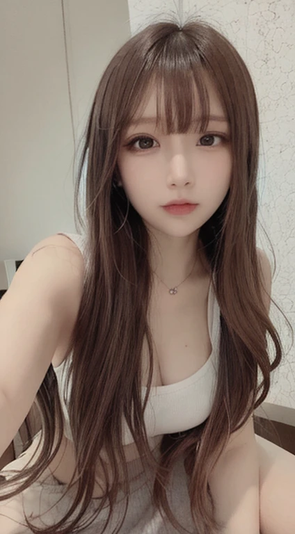 1 female, 22-year-old woman、Pink Hair, Blunt bangs, Hair behind the ear, Hair that falls over the shoulders, Long Hair, Ultra Fine Face, Thin face, Delicate lips, (Beautiful Eyes:1.5), Lightly reddish, eyes are light brown,See this,Sexy pose、 Ultra-fine needle, very thin fingers, The optimal ratio is four fingers to one thumb., (A thin, tight-fitting white T-shirt:1.5)、Nipples、(Nipplesがはっきりと透けています:1.2)、(No bra:1.5)、Tabletop、First Person View, 8k, Super Detail, high quality, 最high quality, High resolution,