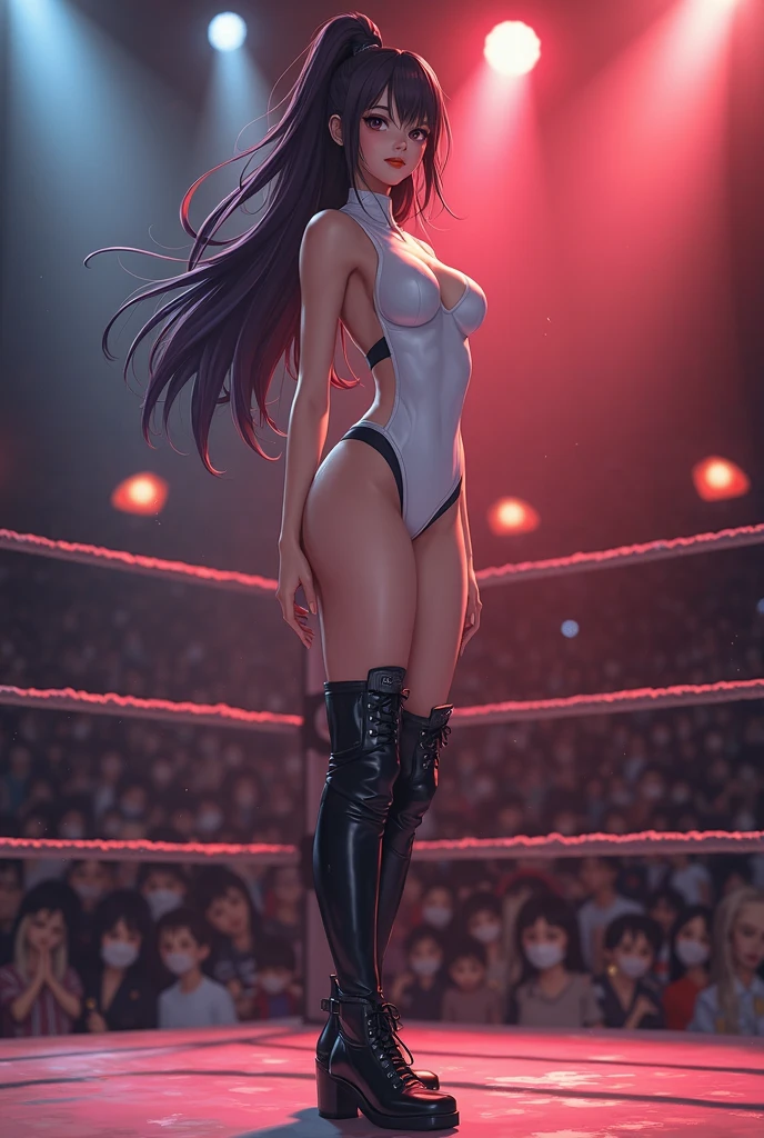 1girl，Adult daughter，Raised sexy，Redlip，black latex bikini，nightclub，white skinned，profile，opening legs，pole dance，Misty light，ball room，neonlight，crowd of