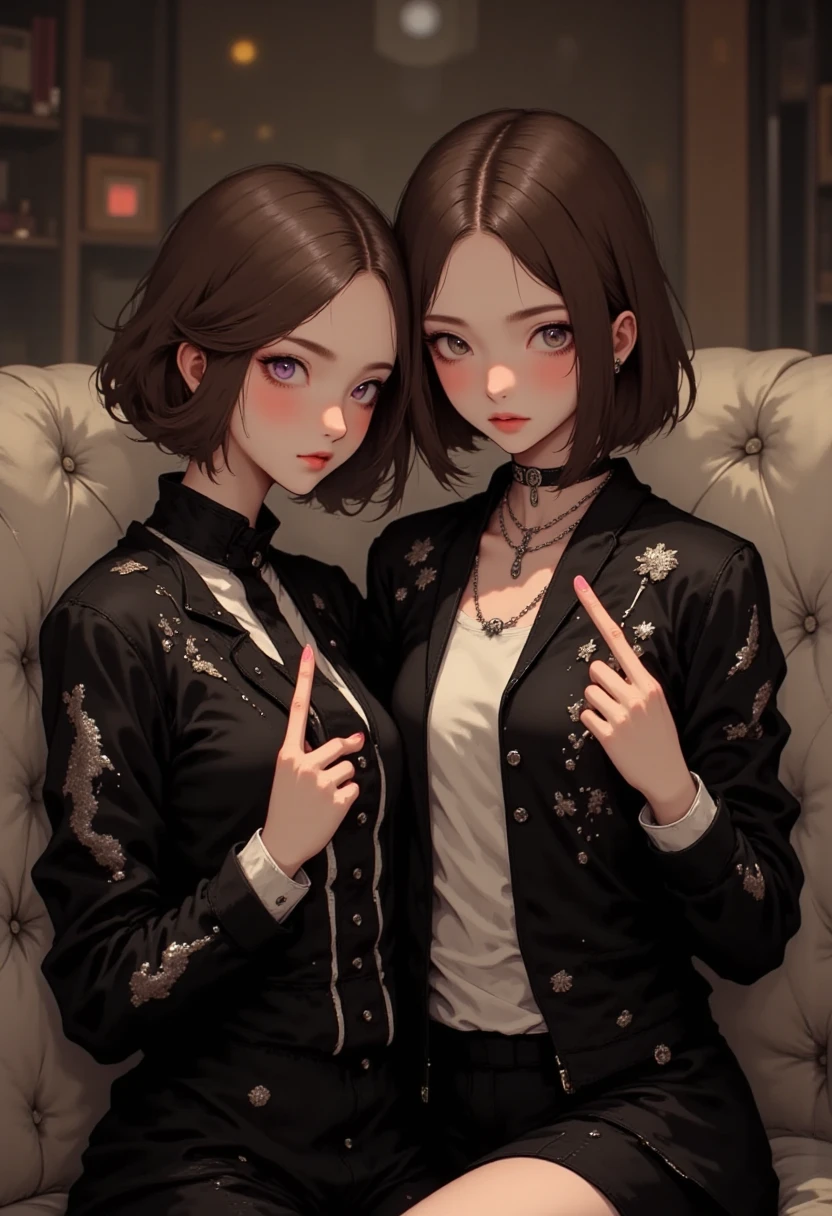 Adult woman, Long brown hair, hair in a bun, Cyan eyes, dragon horns, black tight pants, Black tight top, White leather jacket, ssmile, Masterpiece, hiquality