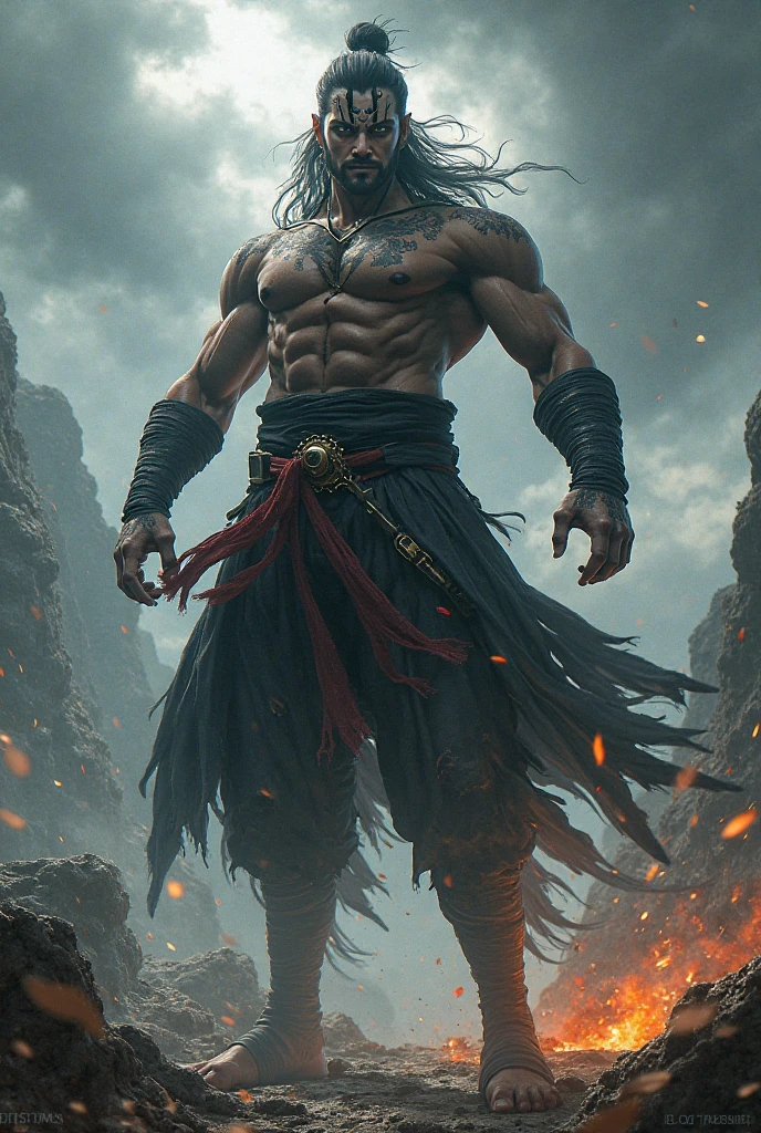 Tribo guerreira masculina asiatica, god of fire and is the first to appear loud as a god, cabelo longo branco, Folha de design de personagem, diferentes poses, different angles