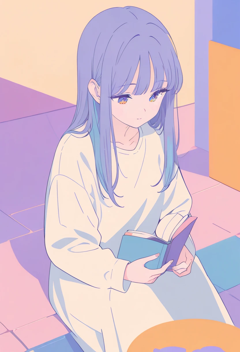 A girl sitting on the ground is holding a book in her hands - SeaArt AI