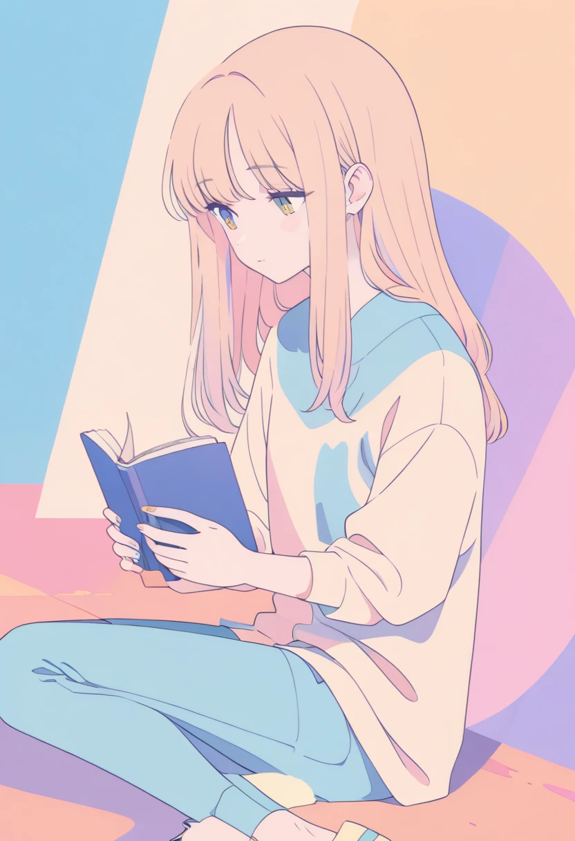 A girl sitting on the ground is holding a book in her hands - SeaArt AI