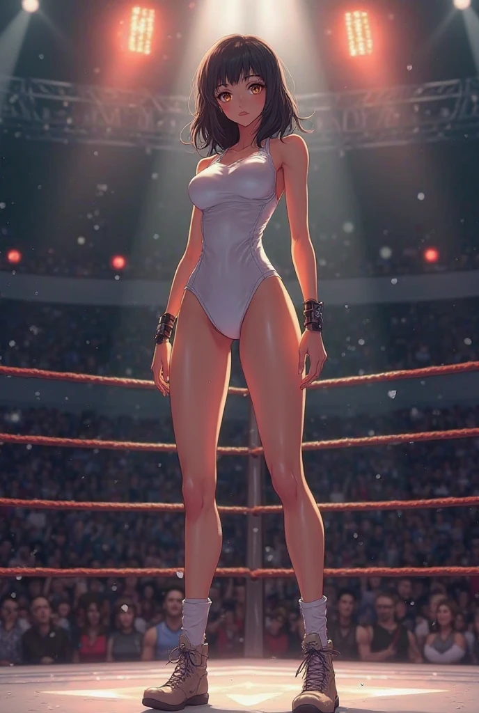 Simple competitive swimsuit、Japanese、woman、Lady、Professional wrestling ring、Standing、Sweating