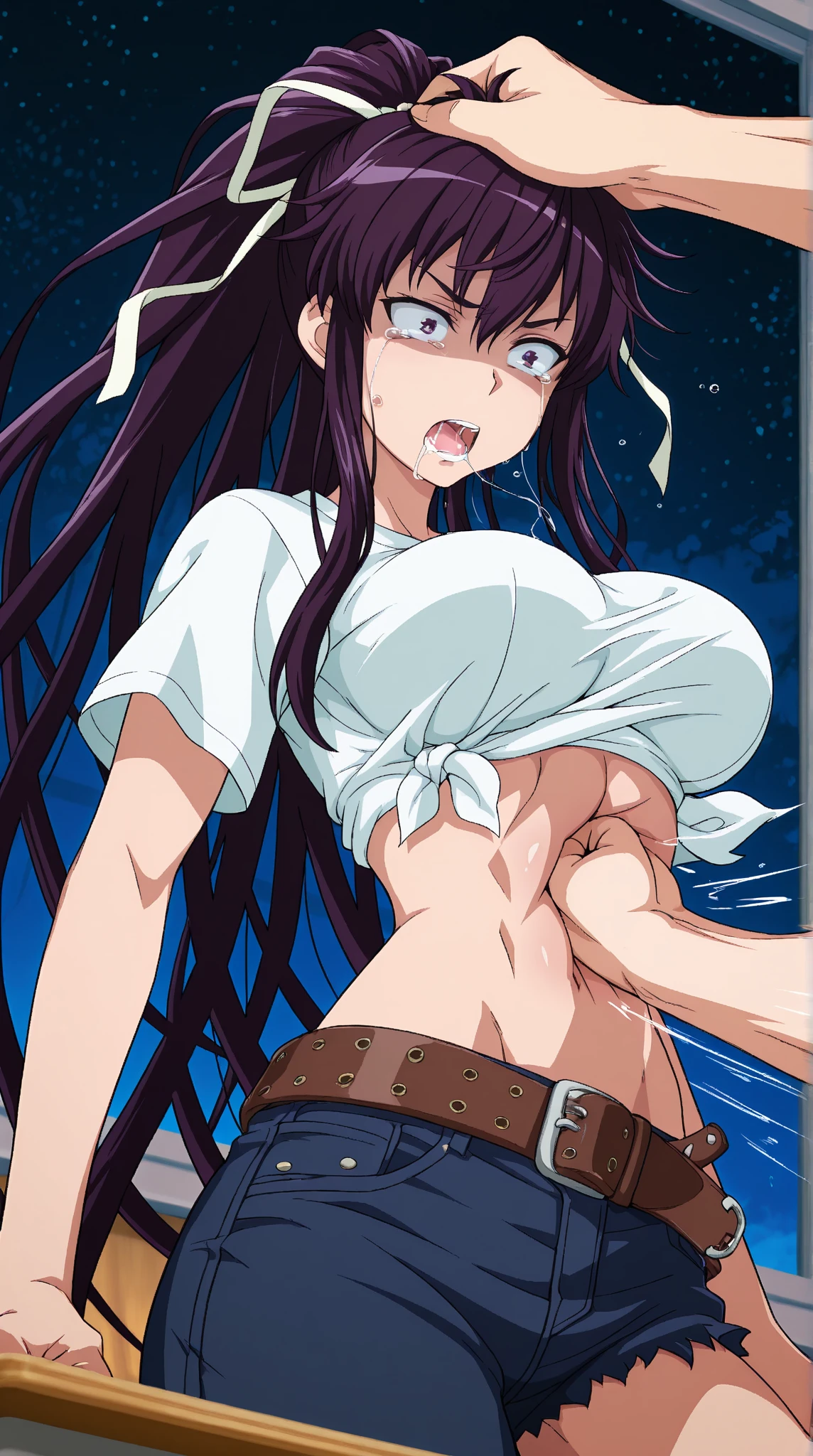 score_9, score_8_superior, score_7_superior, sauce_anime, ambient light, sunlight  , (1 tall girl ), 
Sagiri Yamada Asaemon, Sagiriyamada Asaemon, Long Hair, brown Hair,, closed eyes, wince,frown,
show off breast ,white T shirt,  In the same way,    ((missionary position:1.5)), lesbian,  in lake,                                                                       
((rape)) , , nsfw ,  shackles , , wet body, (steam), detailed navel, yuri, 
in beautiful realistic lake, ~ side, blush,  ,(pussy juice),  love juice,お漏らし, saliva,
alone, Dutch Angle, View your viewers, Cowboy Shot, detailed sex, nipples ,(covering own mouth with one hand) , [large breast],