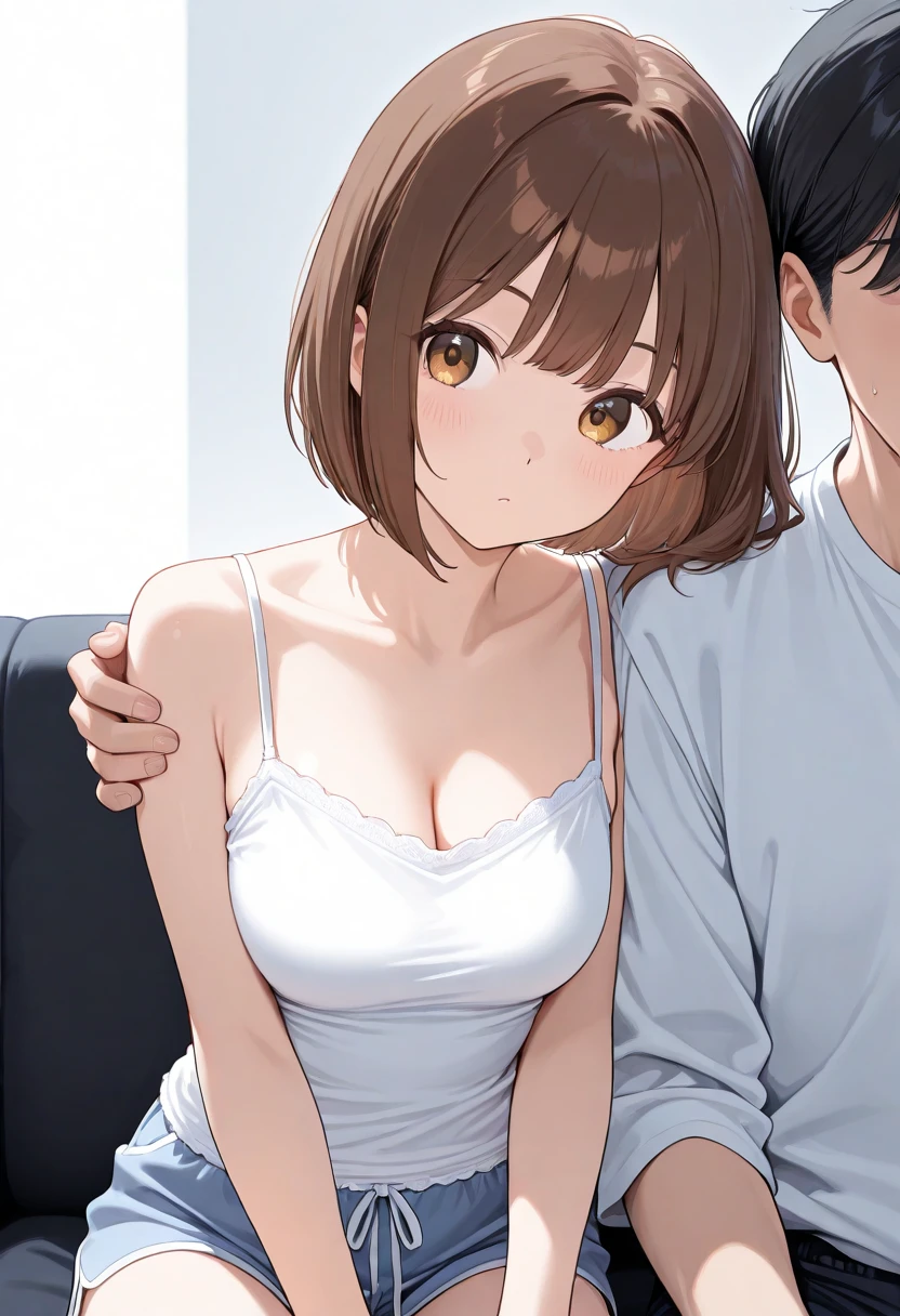 anime、45-year-old woman1people、Wearing a T-shirt,Face Enhancement,Chest Super Zoom,Emphasize cleavage,Looking up from below,Blushing,Red lips,Sexy,Bedsit,Open your mouth wide and stick out your tongue、Place your arms behind your head、Wear underwear