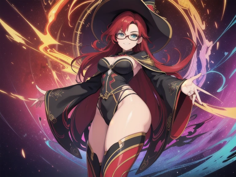(NSFW:1.2), a playful horny redhead little witch dances hard in magic library, dynamic seductive pose, (wide open clothes:1.2), (detailed face and eyes:1.3), (detailed open vagina:1.5), (detailed hands and fingers:1.1), detailed skin, detailed jewelry, detailed background, (full body shot:1.3), low camera angle, from below, steampunk world, detailed accessories