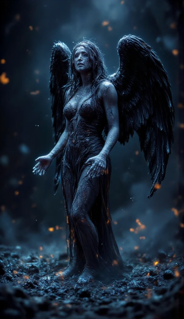 Blue mystical woman with large black wings