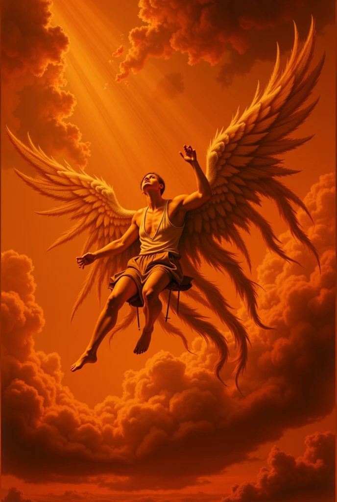 oil painting of icrs, Icarus falling from the sky, best quality, best lighting, best composition, masterpiece, intricate details, fine details, melted wings, renaissance