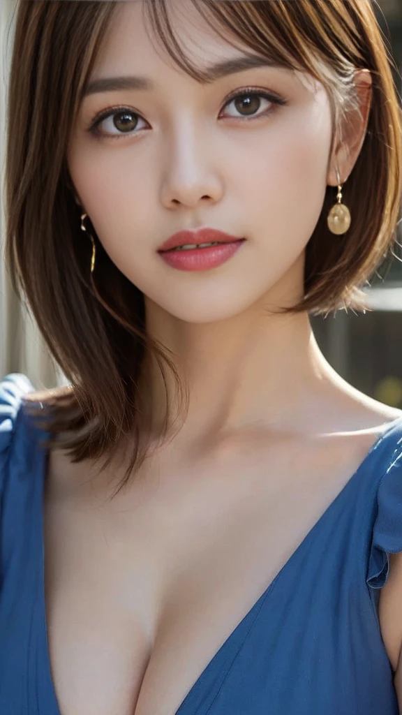 (Photorealistic, 32k, RAW photo, best quality:1.4), (masterpiece:1.3), (ultra high resolution, ultra realistic, highly detailed, golden ratio, ultra detailed), natural makeup, intricate cloth texture, finely detailed hair texture, beautiful full-body, perfect female form, anatomically accurate, highly detailed face and skin, (elegant hands), (realistic skin), (beautiful pale skin:1.1), (extreme close-up:2.0), (Oversized Breasts, generous cleavage), (Wearing Swing Dress:1.5),
BREAK,
realistic eyes, captivating detailed eyes, symmetric eyes, light brown eyes, double eyelids, thin eyebrows, (glossy lips:1.4), (kissable expression, blush:1.3),
BREAK,
((short bob cut, dark brown hair, bangs:1.2)), (Late Night, bedroom:1.3)