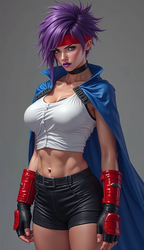 best quality,masterpiece,HDR,UHD,8K,masterpiece,Highly detailed,1girl,short hair,(upper body:1.1),detailed face,simple background,dress,medium size breasts,bare shoulders,girl,solo,blonde hair,twintails,jacket,short shorts,pantyhose,torn pantyhose,crop top,torn clothes,blood,clothes writing,makeup,blue eyes,eyeshadow,blue hair,midriff,navel,gloves,fishnets,multicolored clothes,belt,bracelet,spiked bracelet,multicolored hair,collar,graffiti,