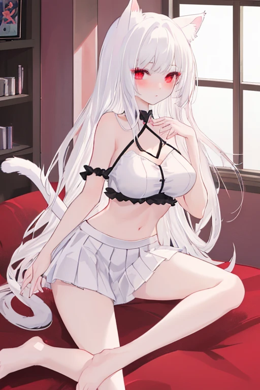 The manga of the white-haired , sinister pose, closeup cleavage, discord pfp, cel shaded anime, holding a pudica pose, hands behind her body pose!, satisfied pose, small curvaceous loliime girl converges sitting position,🥵🥵🥵🥵🥵,revealing breasts,Open white shirt,White dog shorts