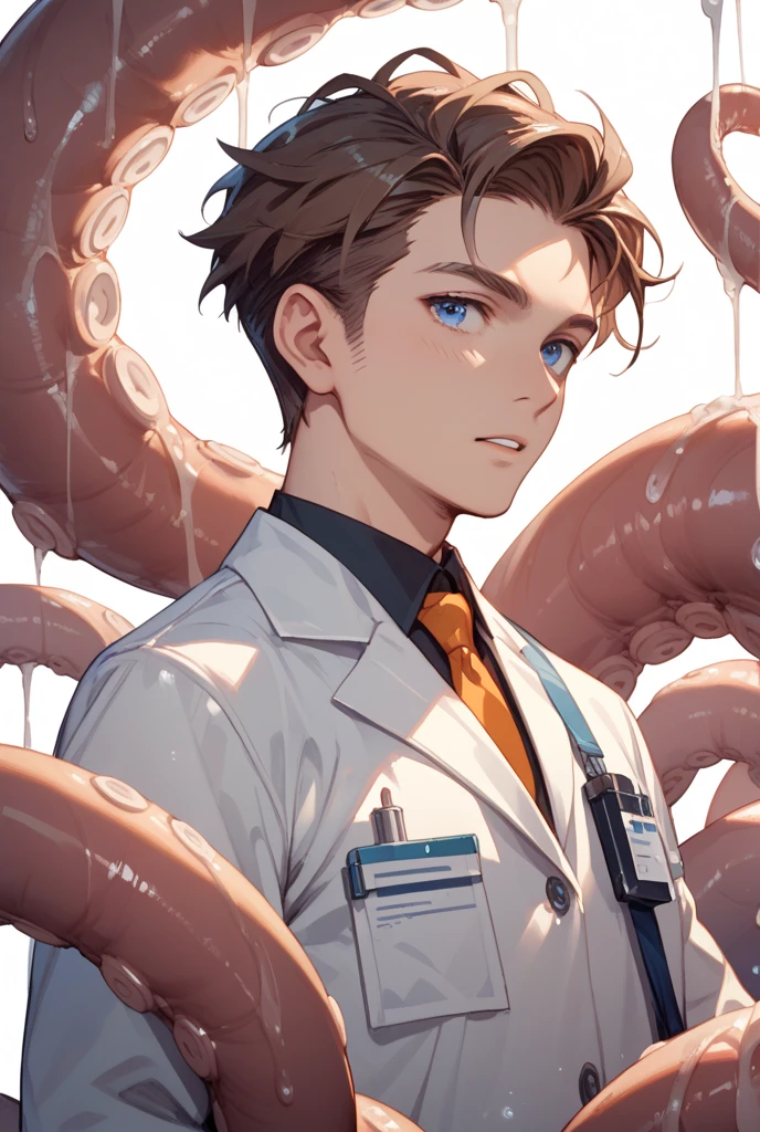 Parasite sucks semen, white jacket, suck