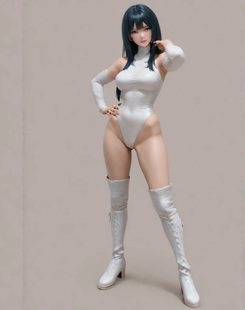 sumeragi lee noriega aesthetic, gloves, high heels,  FernFrieren, very long hair, eyes, (gold pupils), looking down, straight-on, expressionless, arms spread out, standing for battle, looking at viewer, large breasts,, ultra detailed, masterpiece, best quality, aesthetic, detailed, hair, thick thighs, small feet,small waist