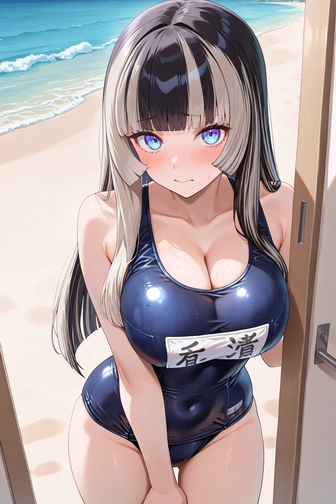 Sexy figure Large Breasts Long Hair Gray Hair Calm School Swimsuit Ahegao