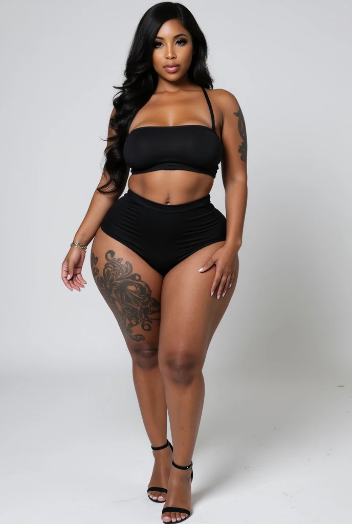 melanin skin, hyper realistic, deep dark melanin, ultra photo realistic, dark skin, ultra hyper-realistic. mood: (Amazing, Epic, Ideal, Fashion, Shocking, Erotic, ). overview: Noni Zondi as Amber Rose: Picture the remarkable silhouette—a celebration of feminine allure with ego-boosting hips and thighs that exude confidence and power. Noni Zondi transforms into the epitome of allure, carrying the weight of twice the width in her hips with unmatched charisma. This portrait transcends conventional standards, redefining beauty with a dark skin Moor Woman at its heart. physique: bottom heavy, legendary. feminine curvature: huge ego hips, thick accent thighs, but with twice the width in her hips, curvaceous simplicity, bold curves --auto --s2