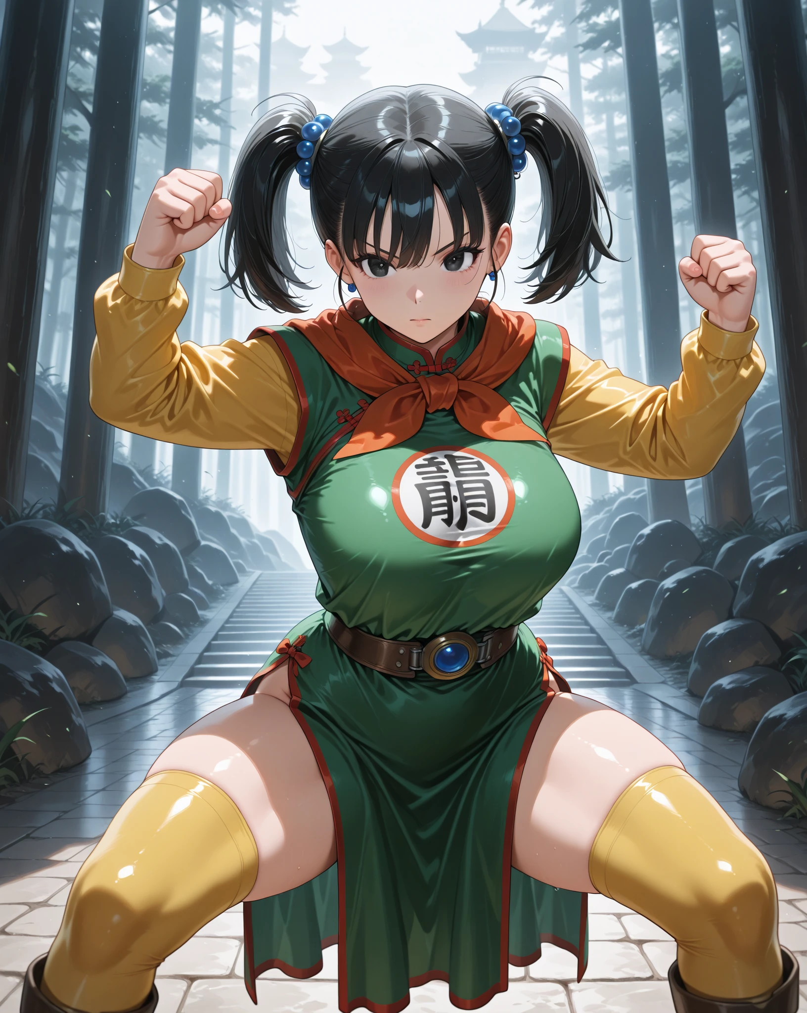 (masterpiece:1.1, Best Quality:1.1), (High resolution, 32K HDR), (hyper derailed face:1.1), Ultra-realistic skin texture, Detailed eyes, (Super huge tits:1.35, real nipples :1.15, Ultra-realistic mature Chichi cosplay_Female characters in Dragon Ball Z:1.7), (Open your legs in the farm's realistic abandoned barn:1.5), (torn yellow Chinese dress:1.35), (mature face:1.7), (black hair:1.25),