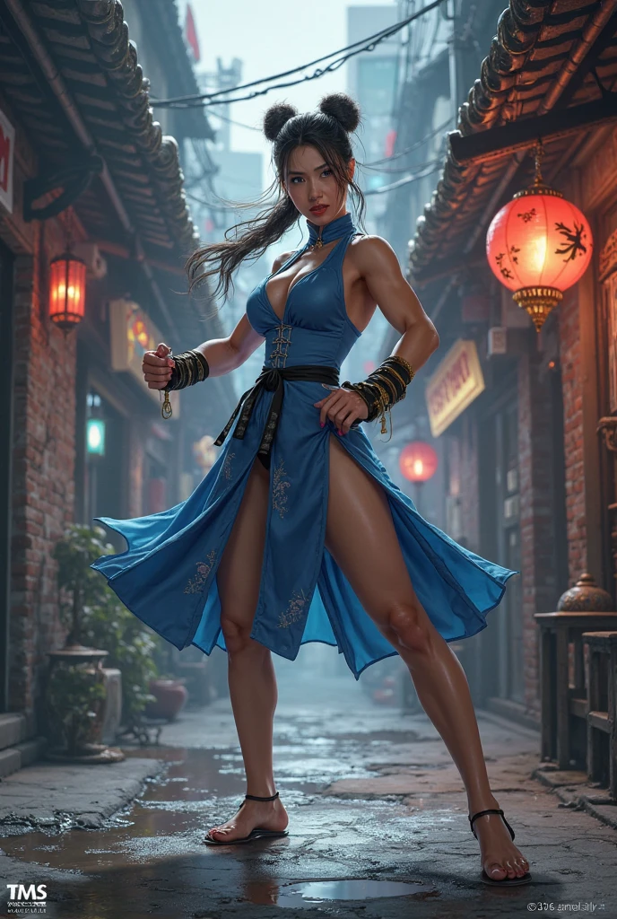 1 cute yuna, sexy chun li outfit, is in a fighting stance ready to face zombies and other terrible monsters, halloween night, view from low angle focused on her butt, (best quality,4k,8k,highres,masterpiece:1.2),ultra-detailed,(realistic,photorealistic,photo-realistic:1.37),HDR,UHD,studio lighting,ultra-fine painting,sharp focus,physically-based rendering,extreme detail description,professional,vivid colors,bokeh,dark fantasy,horror,action,battle,cinematic,dramatic lighting