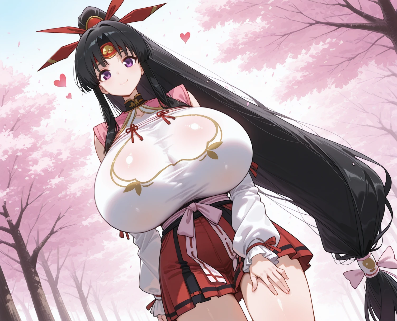 masterpiece, best quality, ultra high res, beautiful detailed hair detailed face, perfect feminine face, (((taihou))), azur lane, twintails hair, ahoge, black hair, hair ornament, (pink night gown, lace, frills), (gigantic breasts:1.4), sagging breasts, huge cleavage, art by sakimichan, george kamitani, akira yasuda