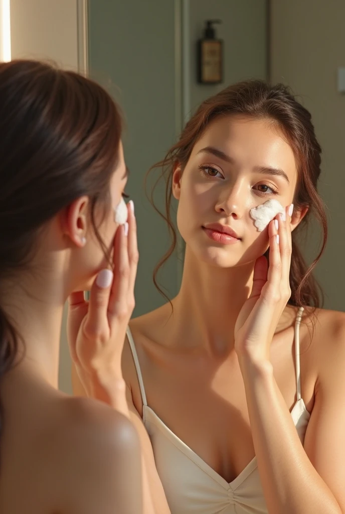 Woman using cerave moisturizing cream
