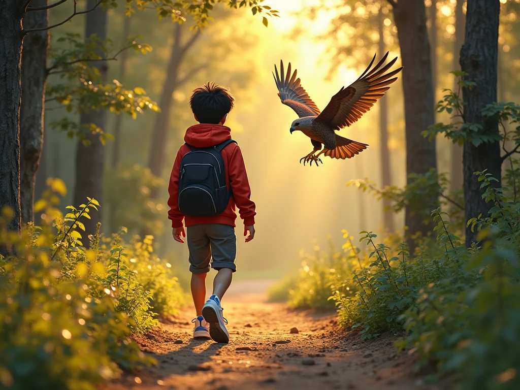 Create a simple, minimalist, fantastic logo design of a boy running holding a giant feather and an acoustic guitar