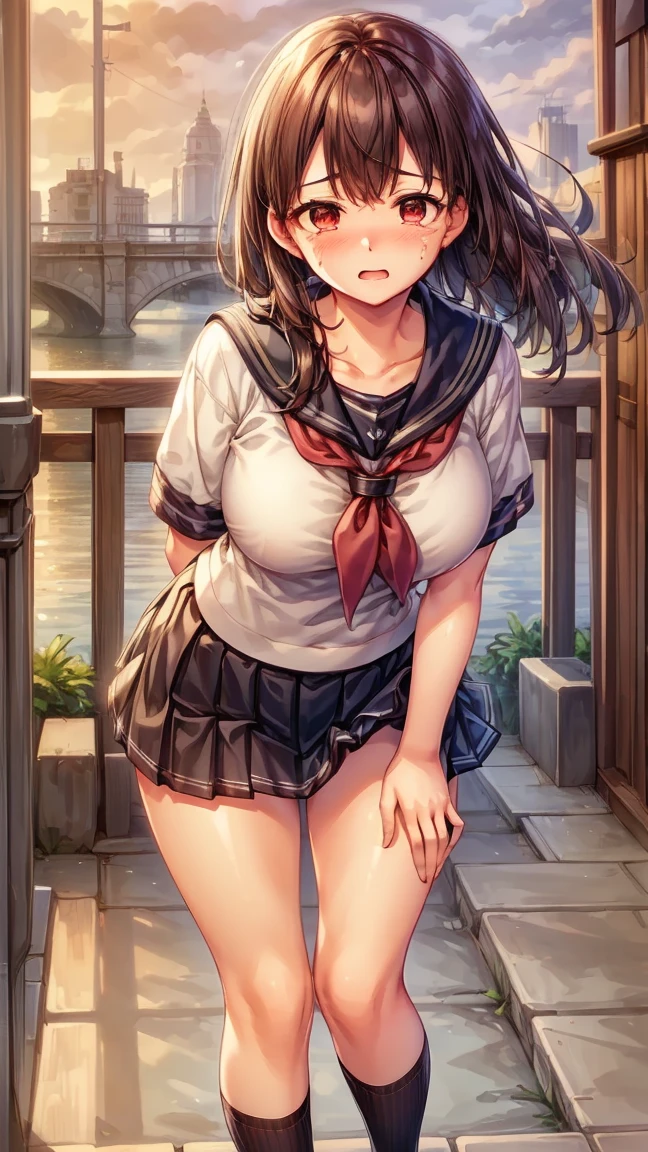 (top-quality,8K picture quality,masterpiece:1.3),(tied arms:1.5、arms behind back、brown Rope、Bound Legs:1.5)、(Bend forward、thrust out one's hip、Hanging hips and back、Open your crotch、Opening legs)、ultra-detailliert、(A detailed face)、(A detailed eye)、looking at the viewers、open open mouth、((1girl in、独奏、No ears))、(Semi-long hair、brown haired)、(garden、学校のgarden、blue-sky)、(((fullnude)))、(Tears、droolng、Ahegao、Puzzled、tremble for、obedience、、be sweaty)、(Short sailor suit, Summer cross nini pleated skirt)、Best Quality, Highly detailed, skirt rift,(((Young gravure idols, Young skinny gravure idol, sophisticated gravure idol))),(detailed flawless face),normal hands,Normal finger,Normal legs
