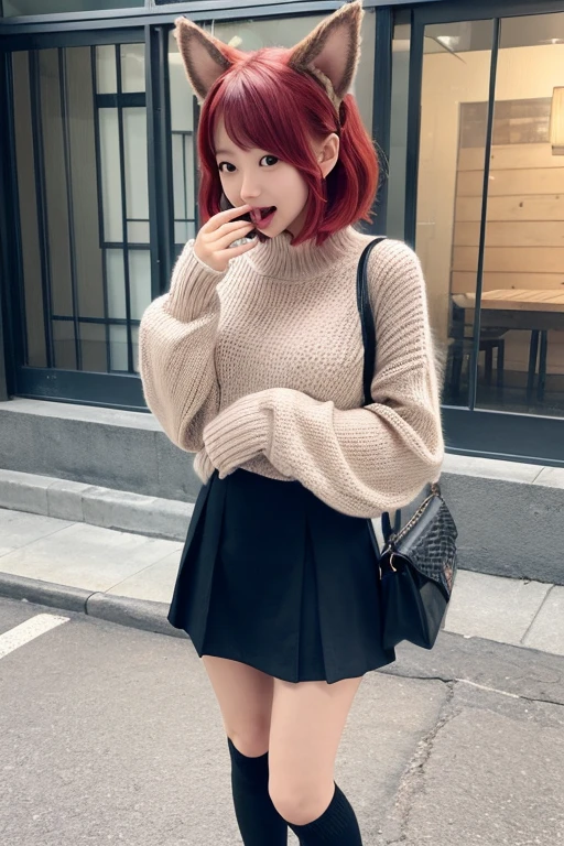 detailed face, cute face, masterpiece, highest quality, Super detailed, figure, Wide-angle, A girl is standing in the middle of the road, alone, The road in the middle and pink cherry blossom trees on the roadside, whole body, 20th Generation, Pink Hair, sweater, Short skirt, fashion,, composition, balance, Harmony, rhythm, color, Light, Shadow, reflection, refraction, tone, Contrast, prospect, Middle Way, background, Naturalistic, Figurative, Expressive.