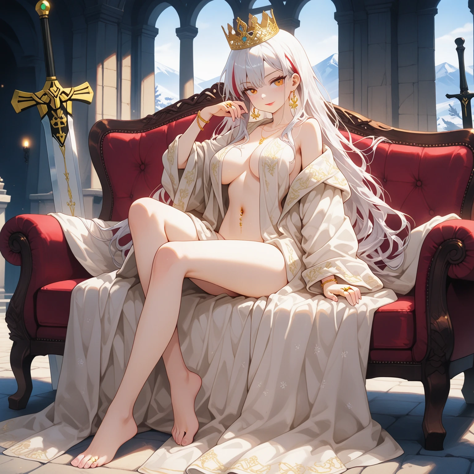 a haughty woman sits on an upholstered armchair, her posture exuding an air of unquestionable superiority. she stretches out one leg, leaving her bare foot exposed for all to see. a look of contempt, like that of a disdainful queen with icy indifference. her eyes convey a clear message: she knows she reigns at the top of the social hierarchy and demands recognition of her greatness. in the low-angle foreground, the foot with its 5 toes is offered with admiration mixed with desire and devotion. Foot fetishism takes on an almost sacred dimension in her presence. Her foot, displayed as an object of supreme desire, becomes a symbol of power and domination. In this haughty posture, she embodies the very essence of power and domination, reigning as uncontested mistress over her realm of desires and fantasies, offering her foot as an object of veneration and submission. And thanks to the low-angle effect, the view of the haughty woman's feet further accentuates her imposing domination and disdainful attitude, intensifying the contrast between her perceived grandeur and those who gaze at her with respect and fascination.
a haughty woman sits on an upholstered armchair, her posture exuding an air of unquestionable superiority. she stretches out one leg, leaving her bare foot exposed for all to see. a look of contempt, like that of a disdainful queen with icy indifference. her eyes convey a clear message: she knows she reigns at the top of the social hierarchy and demands recognition of her greatness. in the low-angle foreground, the foot with its 5 toes is offered with admiration mixed with desire and devotion. Foot fetishism takes on an almost sacred dimension in her presence. Her foot, displayed as an object of supreme desire, becomes a symbol of power and domination. In this haughty posture, she embodies the very essence of power and domination, reigning as uncontested mistress over her realm of desires and fantasies, offering her foot as an object of veneration and submi